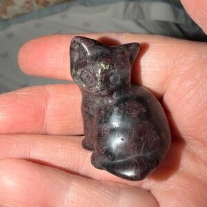 Stone Garnet Cat Figurine Burgundy Hand Carved Crystal
